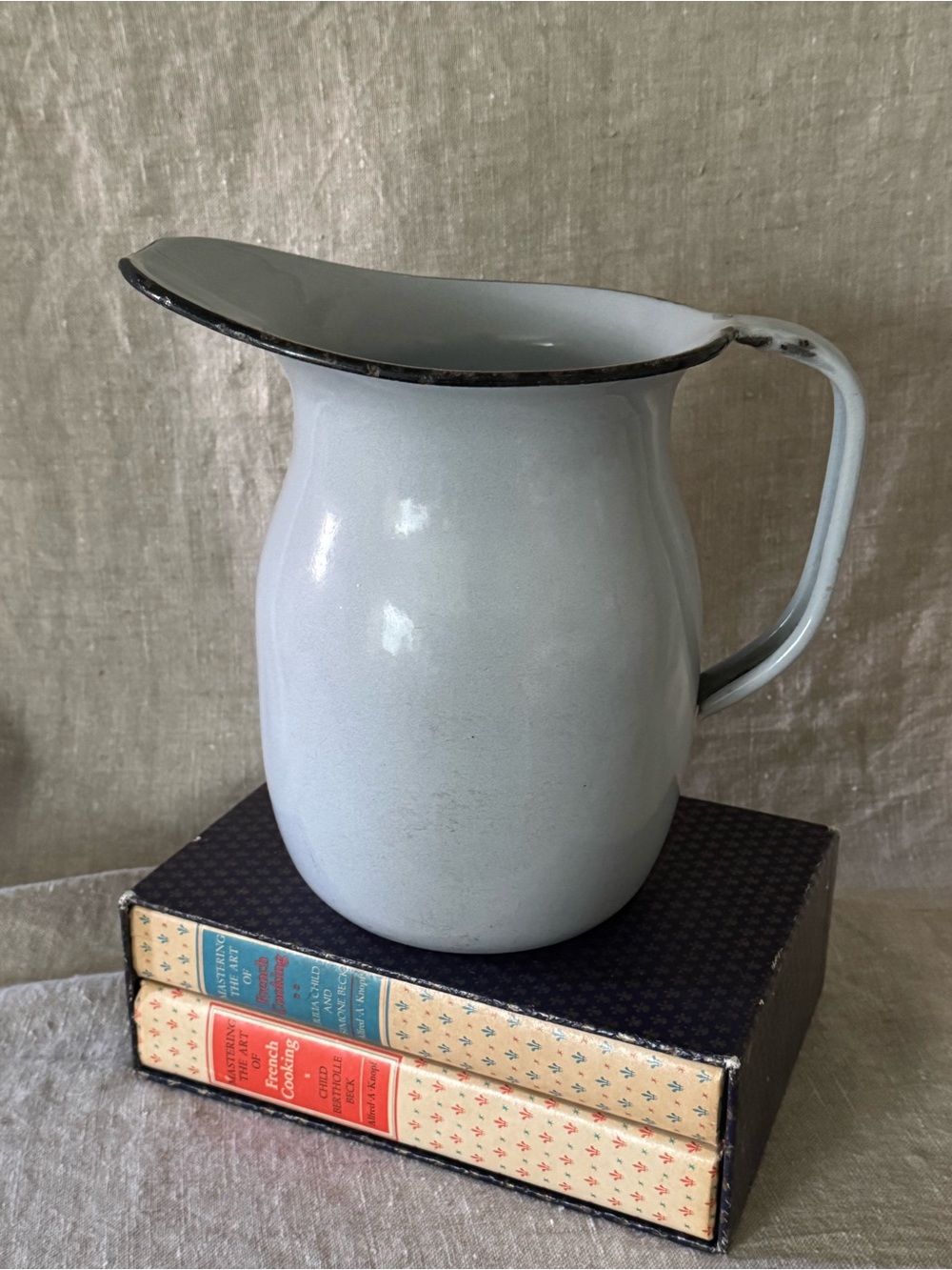 large WWII US Navy Enamelware pitcher gray black